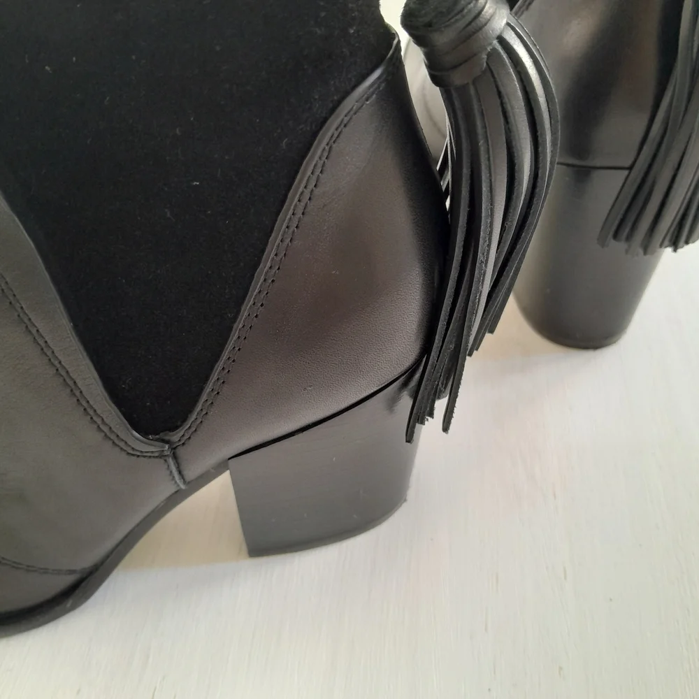 Marc Fisher Black Leather Block Heel Boots Size 6